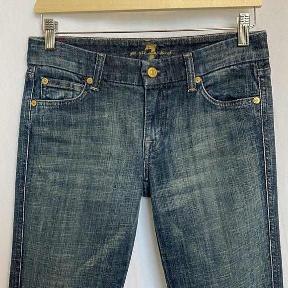 7 For All Mankind Women's Mid Rise Bootcut Blue Denim Jeans Size 27 Stretch EUC - Picture 3 of 16